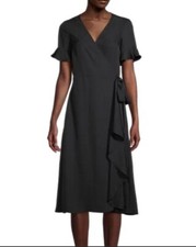 Madewell #AB342 Ruffle Sleeve Wrap Around Midi Dress Black Women’s Size XXS