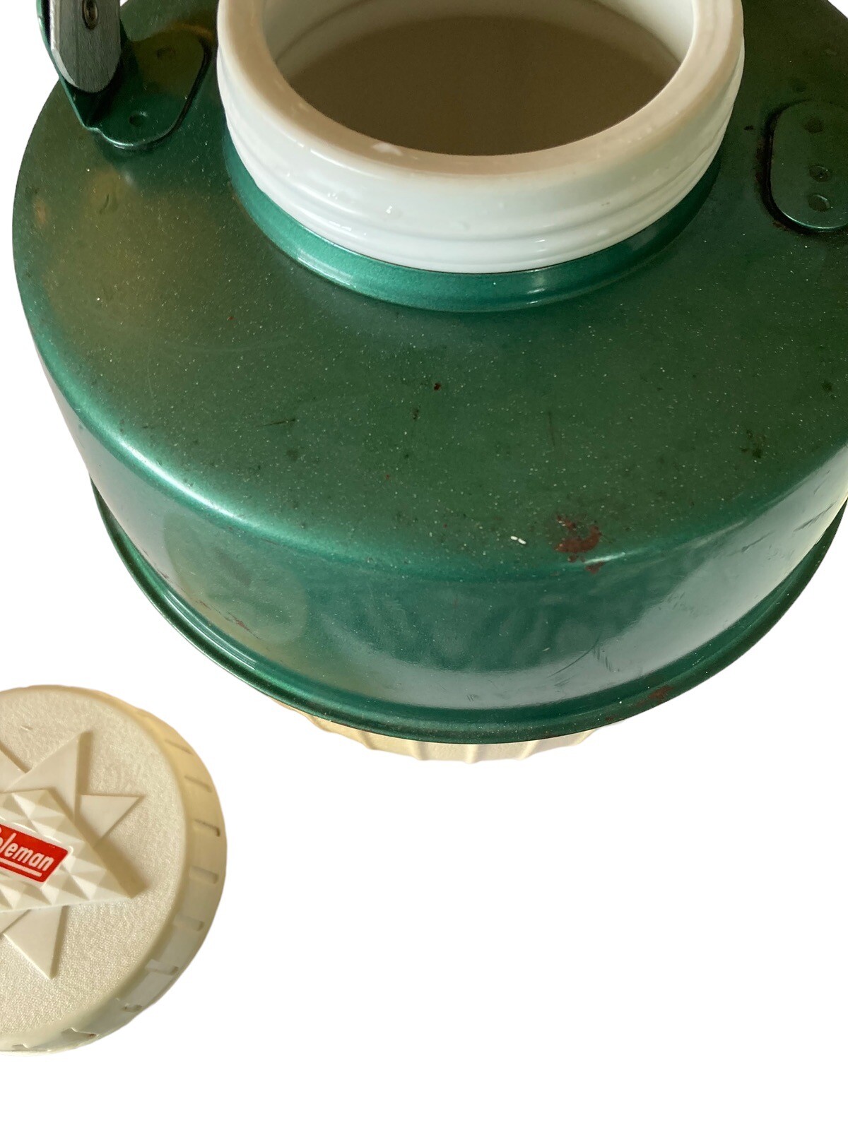 Vintage Coleman Water Jug Cooler Drink Dispenser Green White 1 Gallon