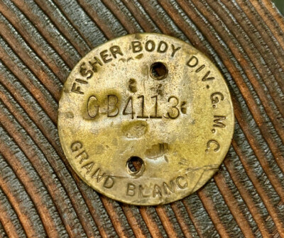 EARLY VINTAGE FISHER BODY DIV. G.M.C. GRAND BLANC TOOL CHECK TAG GB4113