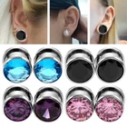 2Pcs 316L Surgical Steel Big CZ Screw Back Earring Gauges Body Ear Piercing