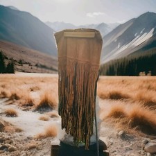 RAGA Fringe Skirt Chestnut  Black Faux Suede Boho Western Festival Sz Lg Nwt