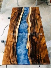 Wooden Acacia Handmade Blue Resin river Dining Custom Table Top Home Décor 