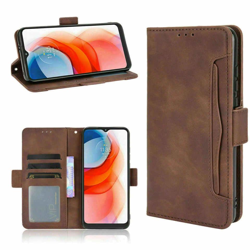For Motorola One 5G Ace Case Leather Flip Card Slots Wallet Cover+Tempered Glass - Image 3 of 4