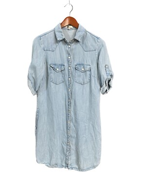 Kut From the Kloth Blue Chambray Dress Pearl Snap Front Roll Tab Sleeves  Size XS | eBay