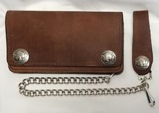 Brown Leather Trucker Wallet Buffalo Nickel Snaps with 12" Chain MADE IN USA