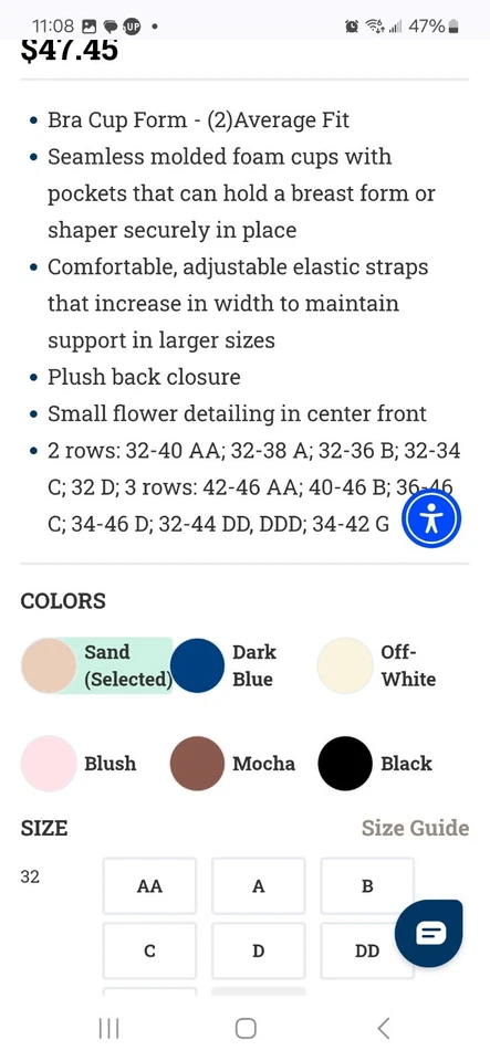 Amoena Mara SB 1150 Sand Beige Mastectomy Wire Free Bra Size 40B - Image 3 of 4