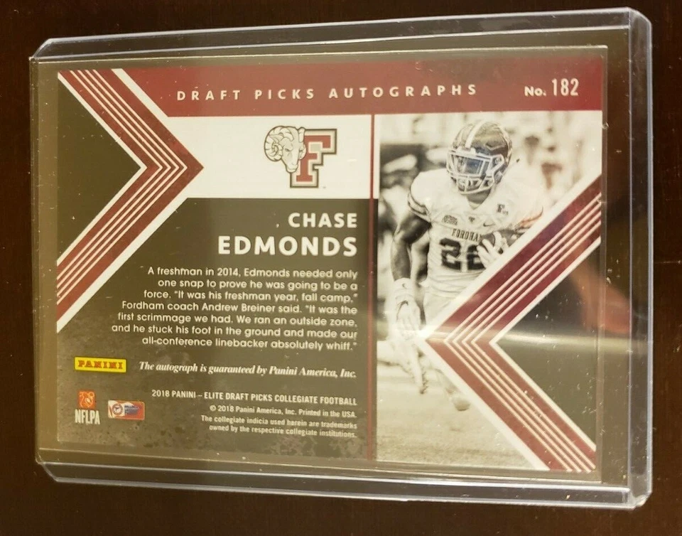 Chase Edmonds AUTO~RC Elite Draft Picks 2018 Rookie Autograph SP Cardinals ARI - Image 3 of 3