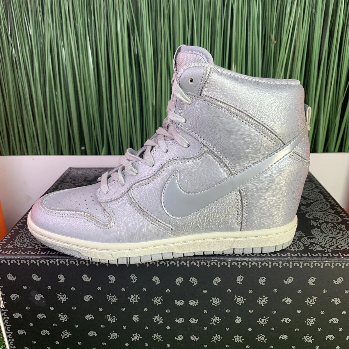 Noordoosten Salie Methode Nike Dunk Sky Hi Premium Metallic Silver Womens Hidden Wedge Sneakers Size  7.5 | eBay