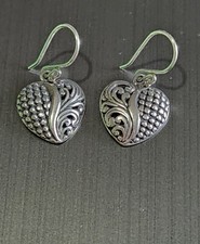 Heart Shaped Dangle Earrings - 925 Silver - 1 in.