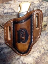 Tooled Monogrammed pancake style Knife sheath for the Buck 110