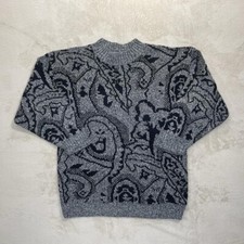 VTG 90s College Point Long Sleeve Knit Sweater Women's Large Grey Black