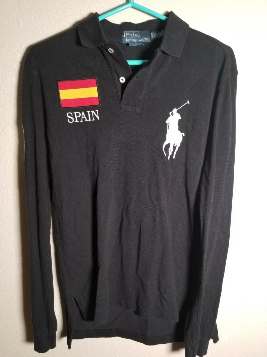 Vtg POLO RALPH LAUREN SPAIN Flag 3 Big Pony Spellout Rugby