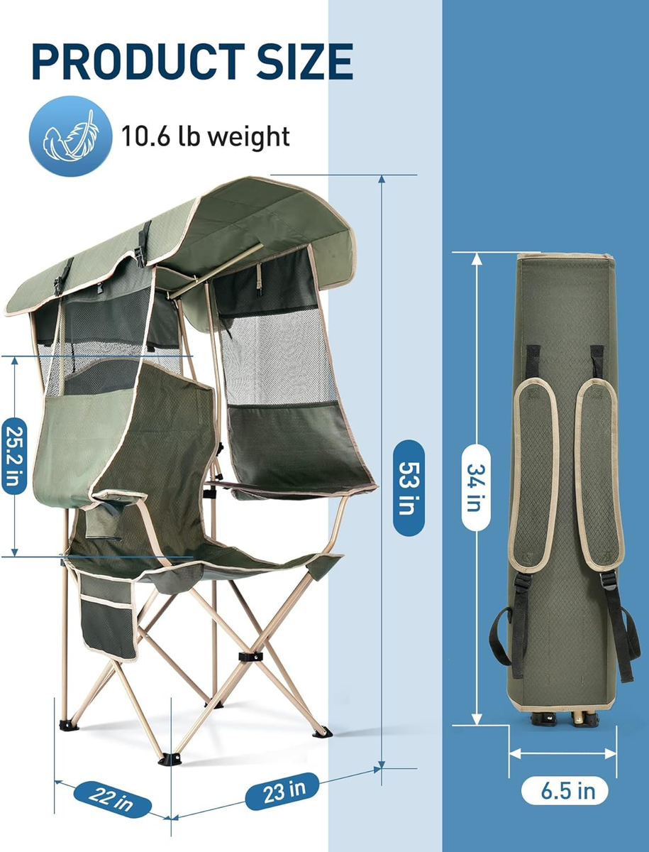 Folding Camping Chair with Shade Canopy for Adults, Canopy Chair