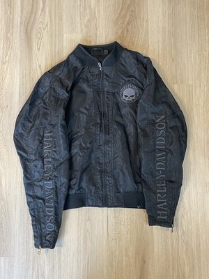Harley Davidson Willie G Skull Bomber Jacket Size L Black Full Zip Long Sleeve