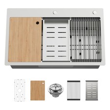 30x18In Drop In Kitchen Sink Workstation- Stainless Steel Topmount Modern Sin...