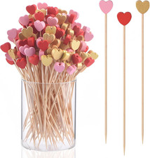 Heart-Shaped Bamboo Cocktail Picks, 4.7", 100 Pack for Events and Parties