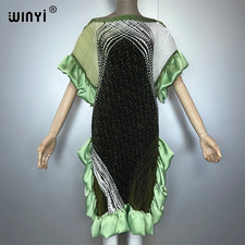 Pleat Elastic Dress Holiday Beach Cover up Kaftan Abaya Dubai Luxury Party Dress
