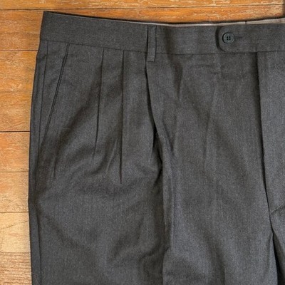 Vintage Mens Triple Pleated Wool Pants Size 44x29 1990s Charcoal