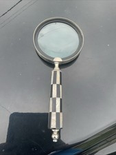 Magnifying Glass 10X Mother of Pearl Abalone Black Checker Handle Chrome 4  X9  
