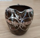 Art Nouveau ceramic brown glaze pottery creamer with art nouveau silver overlay — photo 2