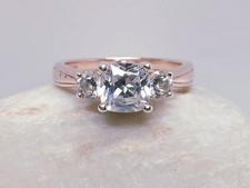 Size Q Sterling Silver 925 Trilogy Ring Clear Stones CZ Rose Gold Colour Finish
