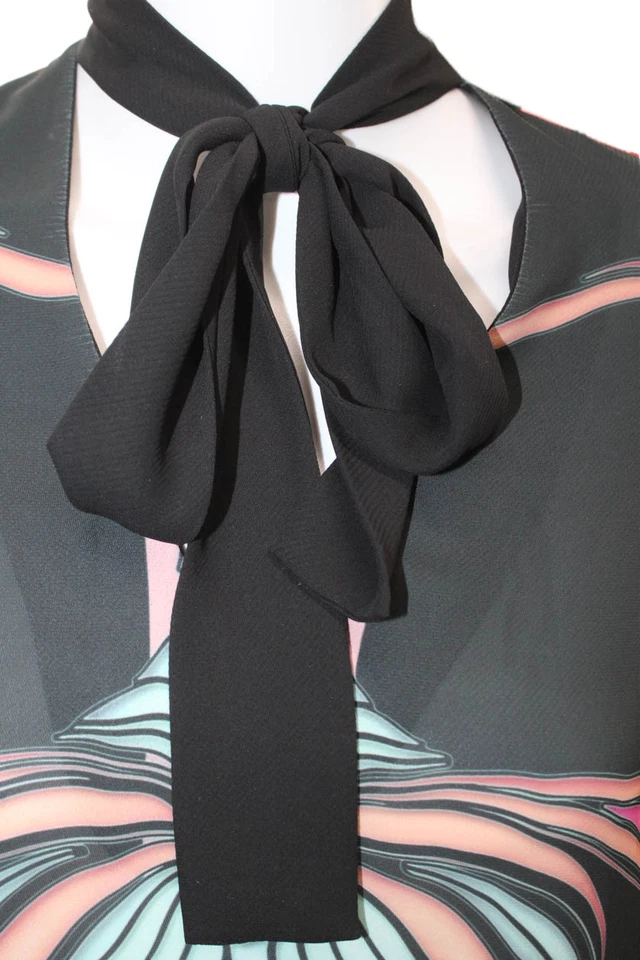 Blusa Top Clover Canyon Mujer Estampada Cuello Corbata Manga Larga Negra Multi Talla M Foto 4 de 4