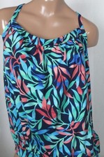 LANDS END Navy Floral Tummy Hiding Tankini Swimsuit Top Womens 8 NEW