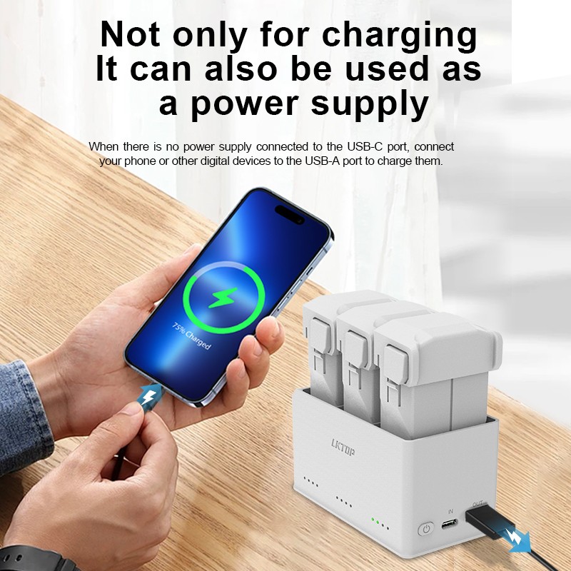 For DJI Mini 3/4Pro Drone 37W Battery Charger 3-Way Charging Hub LED Light Grey — image 8