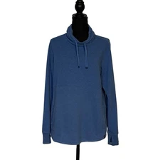 L.L. Bean Funnel Neck Pullover Blue Long Sleeve Textured Knit Women’s Large
