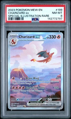 2023 POKEMON MEW EN-151 SPECIAL ILLUSTRATION RARE #199 CHARIZARD EX PSA 8