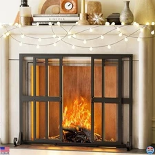 Wrought Iron place Screen with Sliding Doors, 37.8" W x 30.7" H, Safety Gate