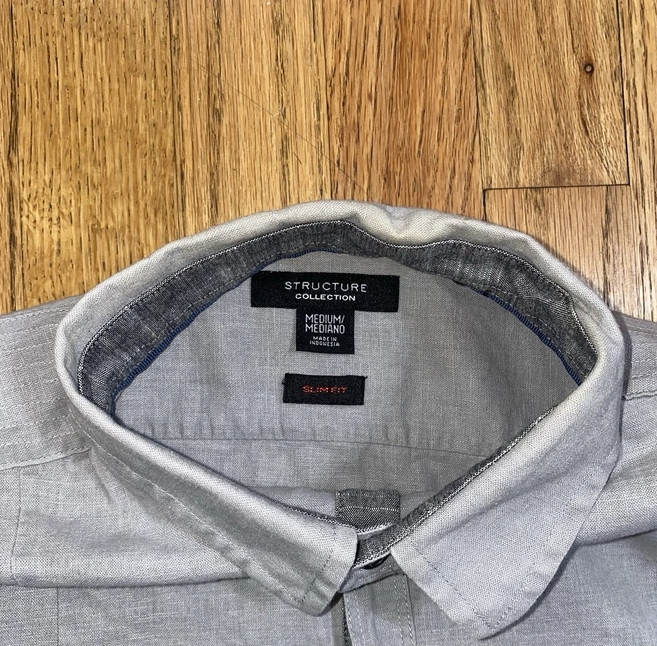 Structure Slim Fit Short Sleeve Men's Dress Shirt Gray M Medium - Image 2 of 4