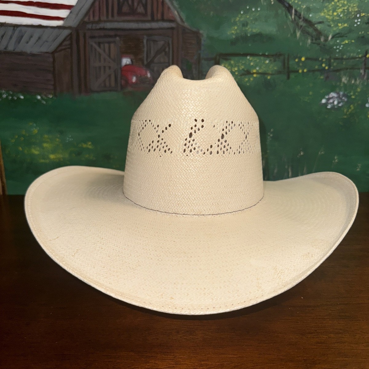 Chapeau Cowboy Paille Shantung Tissé Main 20X - Taille 7 1/4 - Fabriqué Aux USA