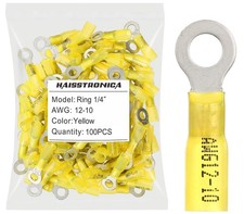 100pcs 1/4" Yellow Marine Grade Heat Shrink Ring Connectors,12-10 Gauge Tinne...