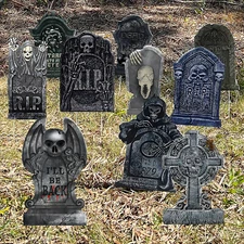 10Pcs Halloween Tombstone Decor Graveyard Headstone Yard Signs w/ Stakes Outdoor