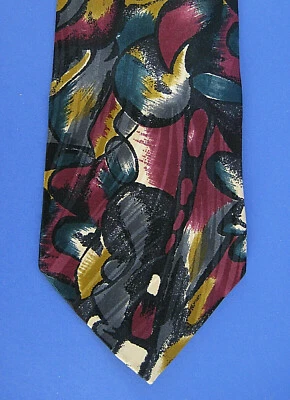 Bonney & Gordon Mens Neck Tie Necktie Silk Abstract Burgundy Gold Teal Gray - Image 1 of 2