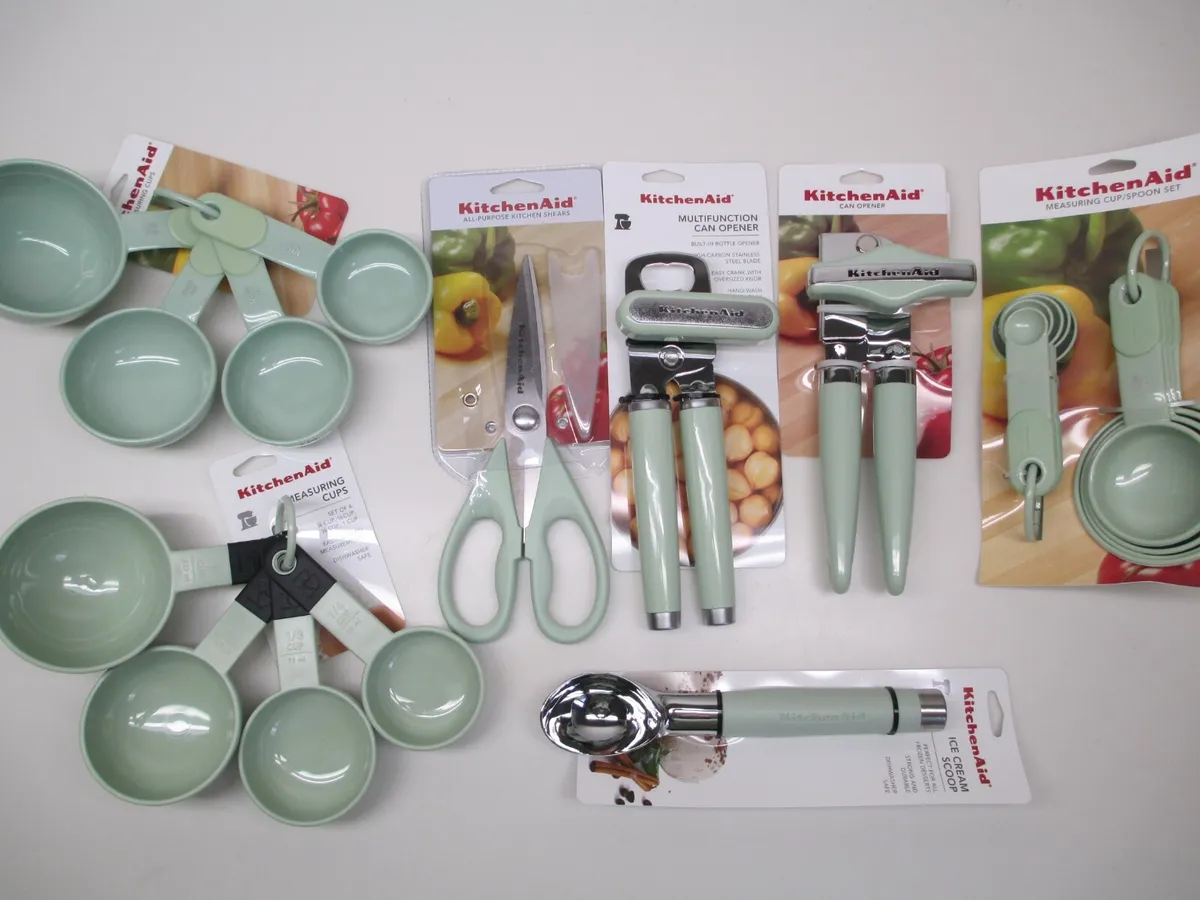KitchenAid pistachio, mint, light green, pastel kitchen utensils