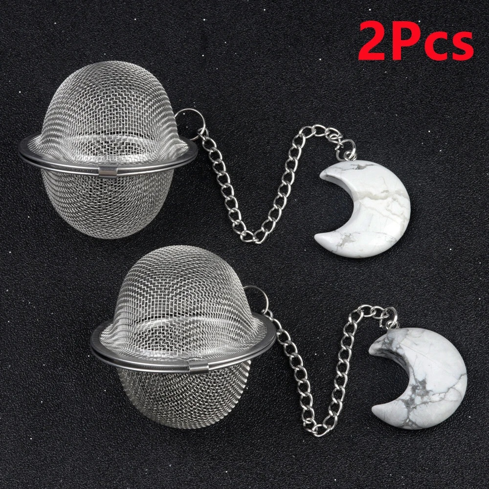 2Pcs Natural White Howlite Moon Stainless Steel Tea Ball Strainer Infuser HT2321