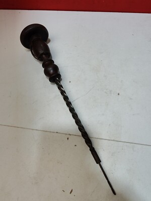 Antique 15'' Archimedes Hand Spiral Push Drill Woodworking Tool Screwdriver 