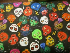1 Yard New Cotton Fabric Dear Stella Halloween Spooky Heads & Faces & Skulls