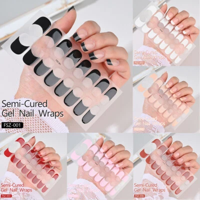 Gel Nail Sticker UV Lamp Semi-Cured French Patch DIY Manicure Full Cover Wraps