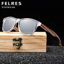 Square Polarized Wood Sunglasses For Men Women Wooden Temple Outdoor Glasses