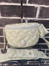 NWT KURT GEIGER London Small Kensington Quilted Leather Belt Bag RIFD Cream