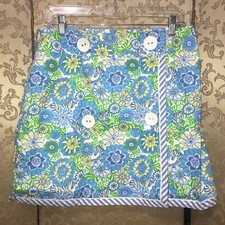 Lilly Pulitzer Blue Green Multi-Color Floral Zebra Wrap Skirt Size 8
