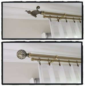Metal Double Curtain Pole Rail Rod Set 25 19mm Antique Brass Bedroom Model Ebay