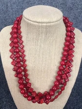 Jay King DTR mine Sterling Silver 925 red coral 3 strands necklace