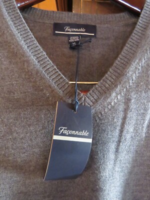 Stylish FACONNABLE Grey Vest 100% Merino Wool ~ French Design XL