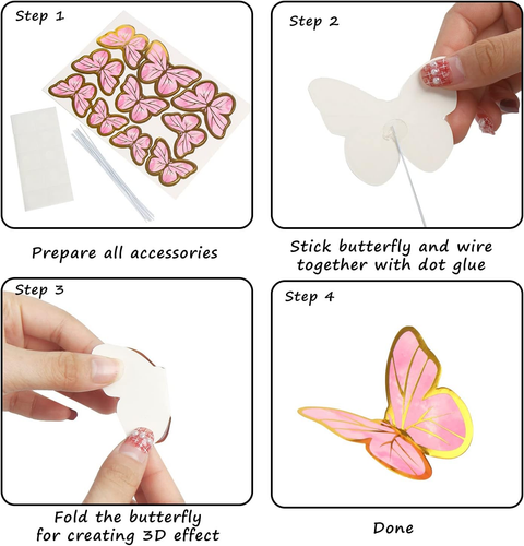 60Pcs Butterfly Cake Toppers,3D Butterfly Cupcake Topper Pick for Birthday Baby - Picture 5 of 12