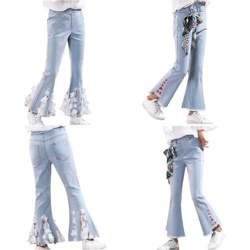 Kid Girls Bell-Bottom Denim Trousers 