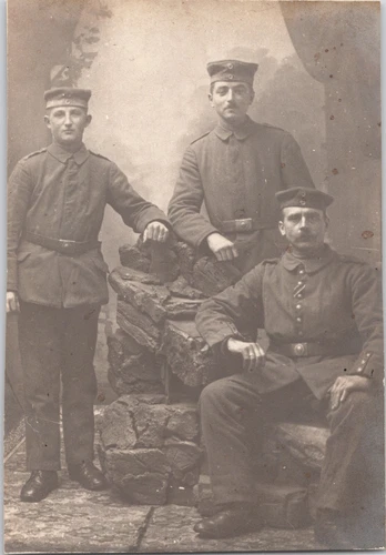 WW 1 German Studio Photo Postcard, Uniformed Soldiers Posing For Picture